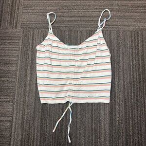O'Neill White Multicolor Striped Camisole Rainbow Tie Scrunch Detail On Front